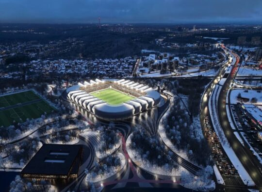 Vilniaus nacionalinio stadiono vizualizacija iš paukščio skrydžio
